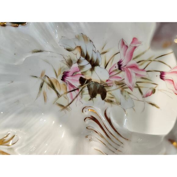 Vintage Double-Sided Bowl with Handle Silesian ceramic, Pink Orchids Flowers - Picture 7 of 10